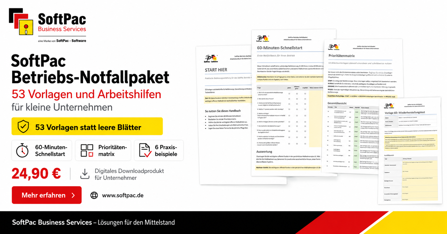Affiliate-Werbemittel zum SoftPac Betriebs-Notfallpaket im Querformat