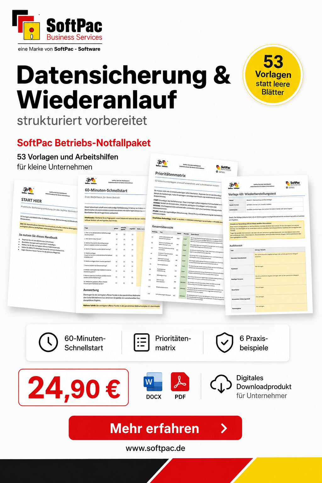 Affiliate-Werbemittel zum SoftPac Betriebs-Notfallpaket im Hochformat