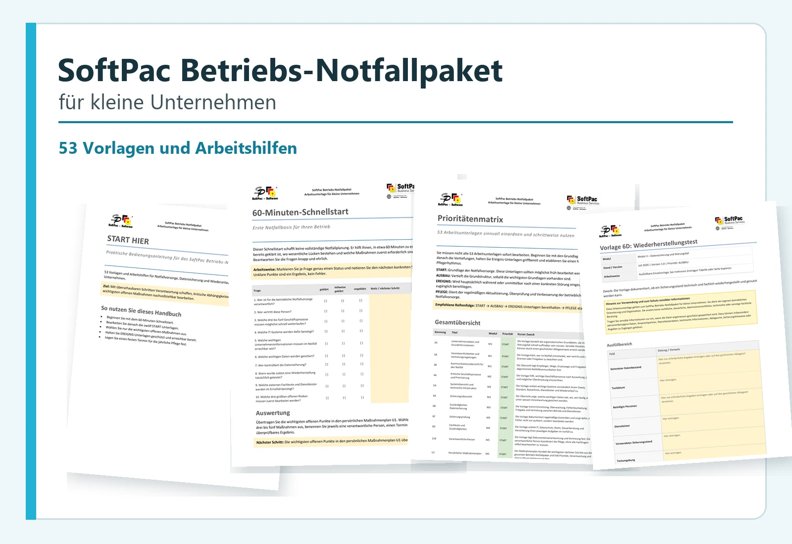 Produktvorschau des SoftPac Betriebs-Notfallpakets f&uuml;r kleine Unternehmen